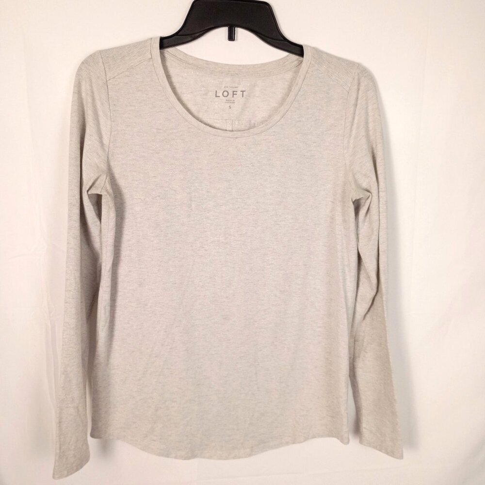 Ann Taylor LOFT Oatmeal Shimmer Top Metallic Long Sleeve Tee size S - Picture 1 of 5